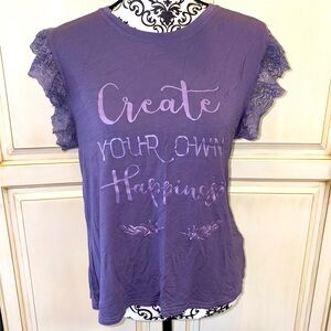 Mini Moon Size XL Purple "Create Your Own Happiness" Shirt with Lace Sleeves